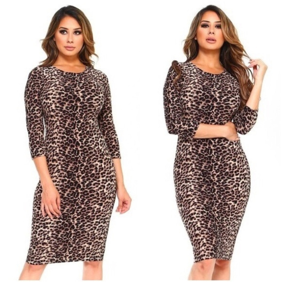 SALE 2 Left Size S small Gorgeous Leopard Bodycon Midi Dress - Picture 4 of 6